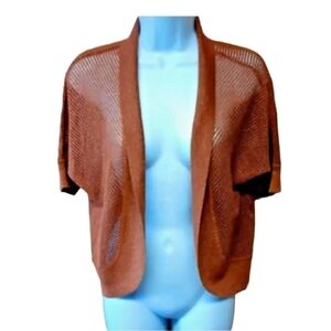 Ellen Tracy Open Front Cardigan Summer Shrug Small SPARKLE KNIT BROWN COPPER